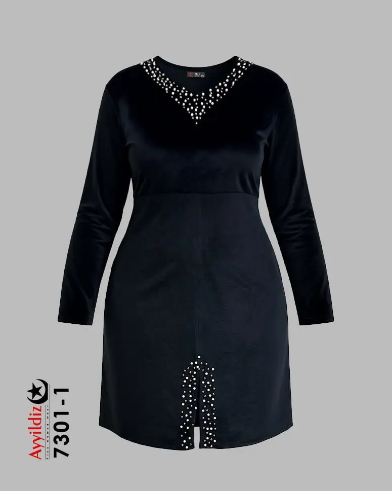 پیراهن مجلسی سایز بزرگ زنانه سری Aylux کد 7301 مشکی