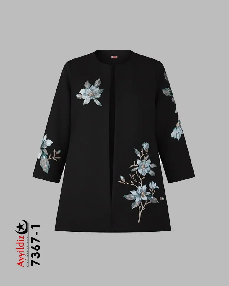 کت مجلسی گلدوزی سایز بزرگ زنانه آییلدیز سری Aylux کد 7367 مشکی