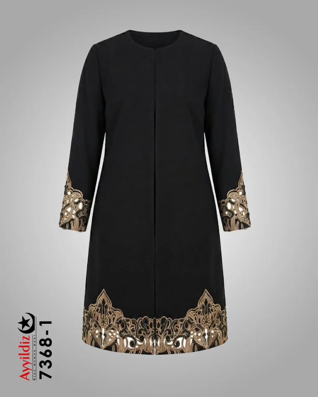 مانتو مجلسی گلدوزی و سنگ دوزی سایز بزرگ زنانه آییلدیز سری Aylux کد 7368 مشکی