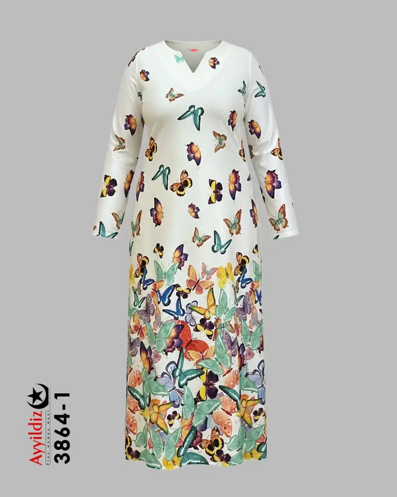 پیراهن راحتی آستین بلند سایز بزرگ زنانه کد 3864 تصویر کاتالوگ