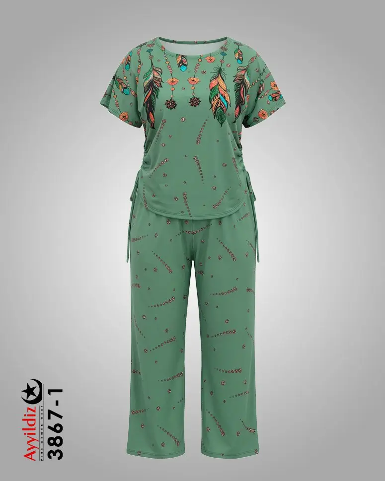 ست تاپ شلوار مجلسی سایز بزرگ زنانه کد 3867 سبز