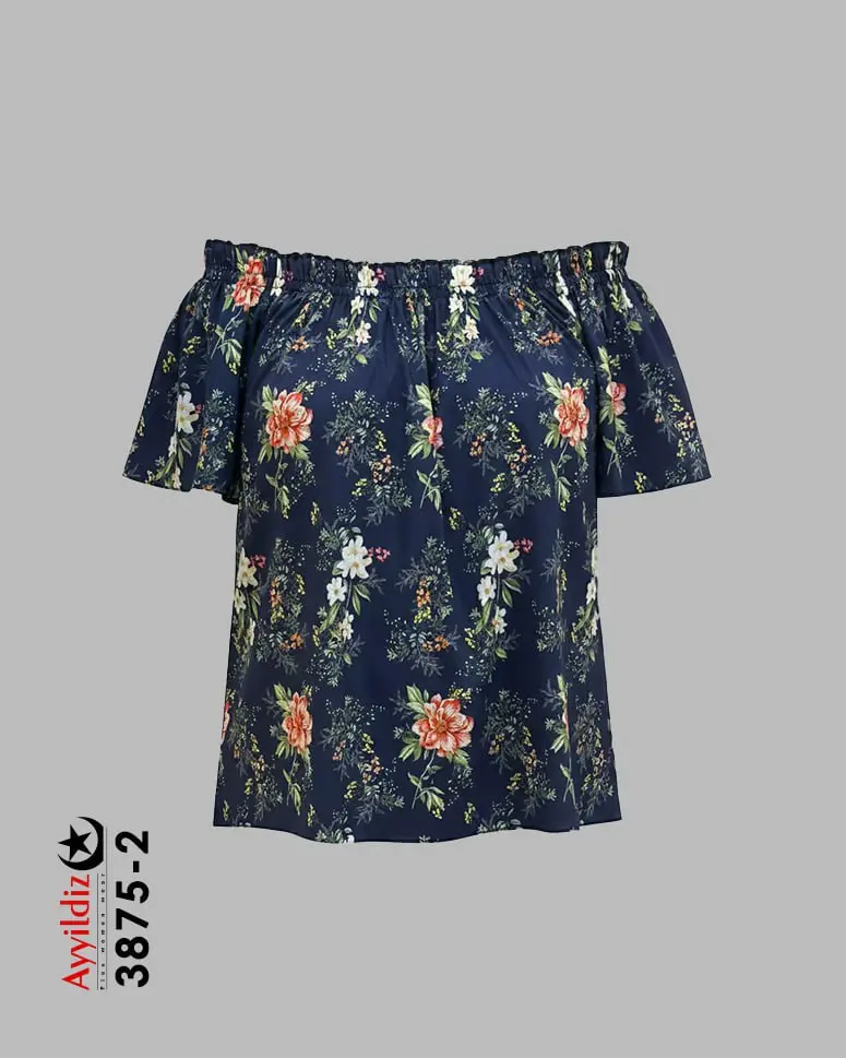 شومیز مجلسی آستین کوتاه سایز بزرگ زنانه کد 3875 سرمه‌ای