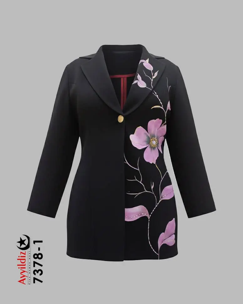 کت مجلسی گلدوزی سایز بزرگ زنانه آییلدیز سری Aylux کد 7378 مشکی