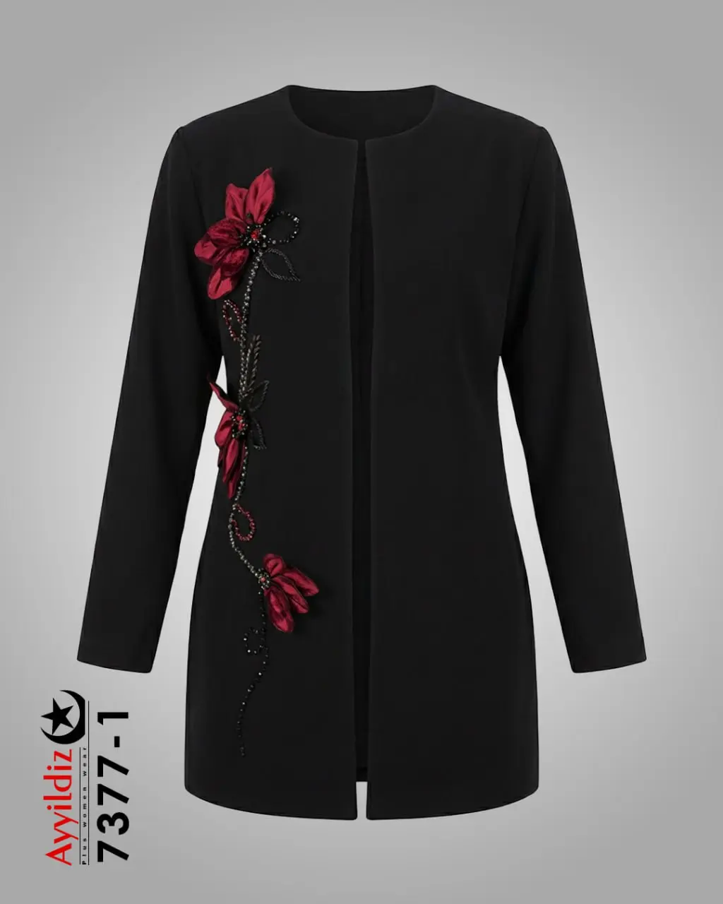 کت مجلسی گلدوزی سایز بزرگ زنانه آییلدیز سری Aylux کد 7377 مشکی