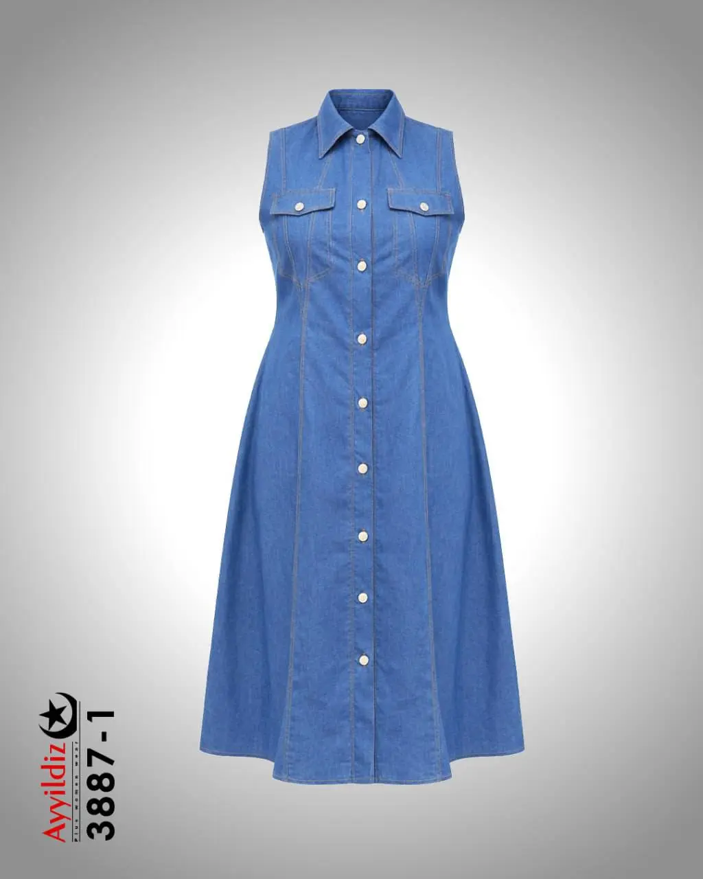 پیراهن / سارافون جلو دکمه سایز بزرگ زنانه کد 3887 تصویر کاتالوگ