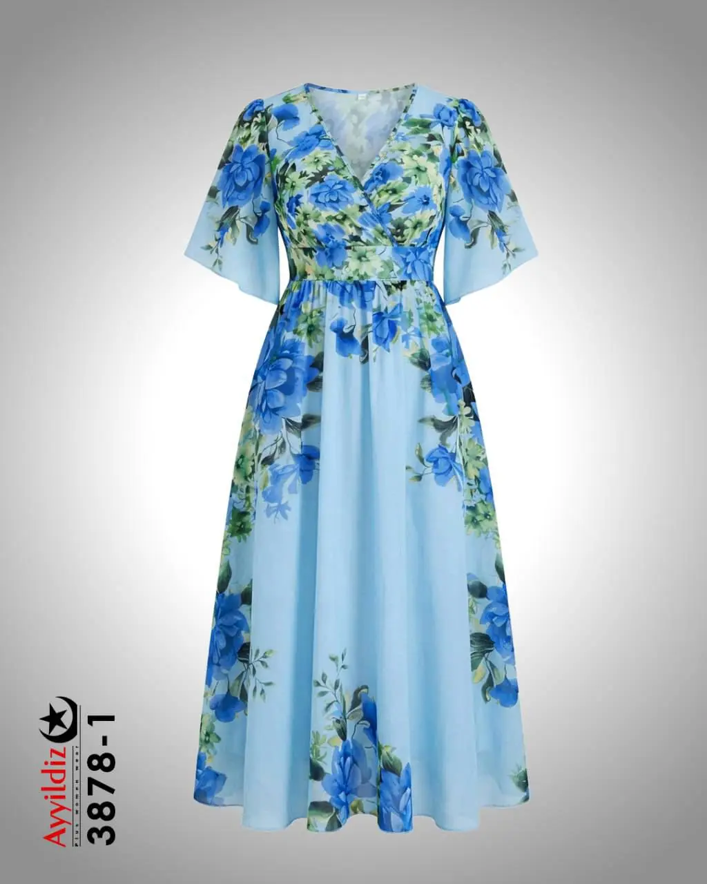 پیراهن مجلسی آستین سه ربع سایز بزرگ زنانه کد 3878 تصویر کاتالوگ