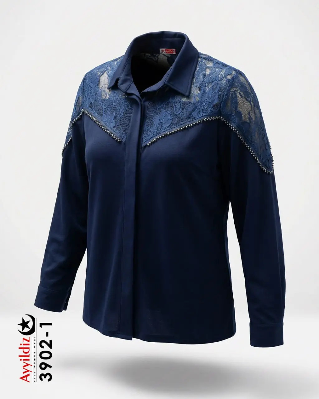 شومیز مجلسی گیور سایز بزرگ زنانه کد 3902 سرمه‌ای