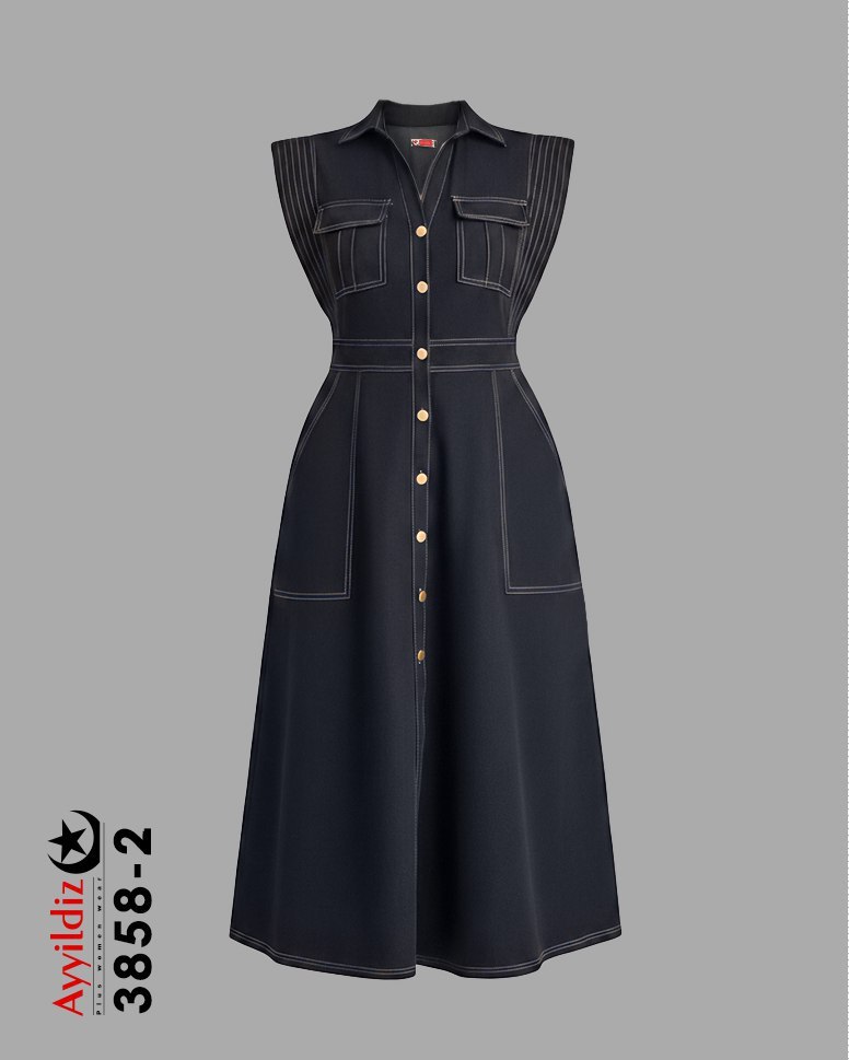 پیراهن / سارافون جلو دکمه سایز بزرگ زنانه کد 3858 سرمه ای تیره