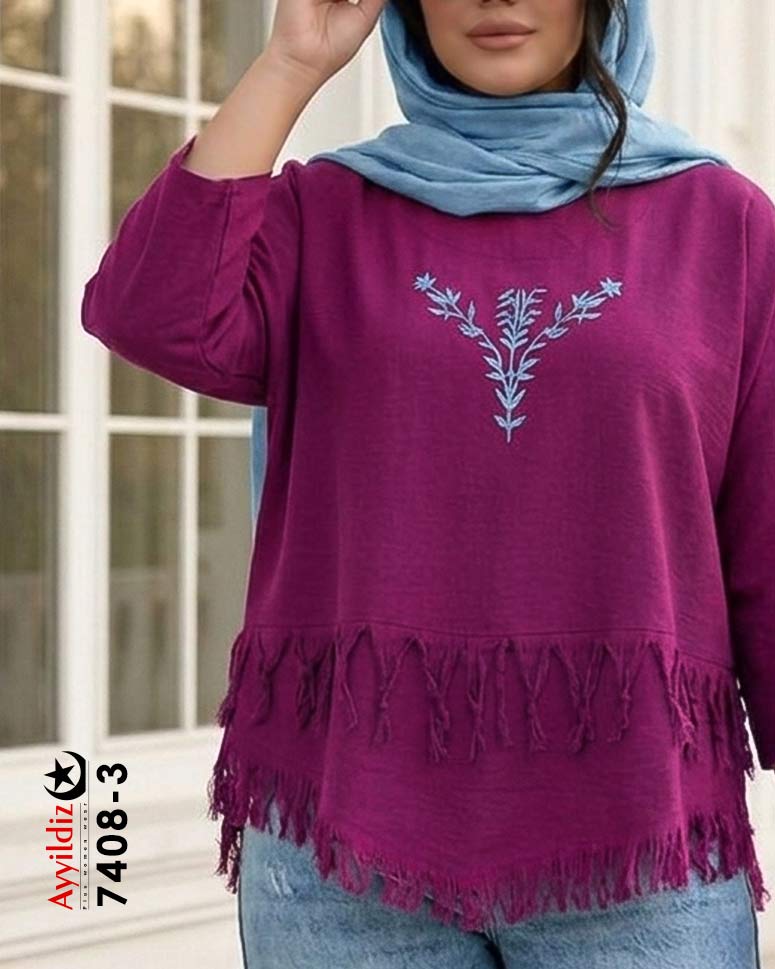 شومیز مانتویی سایز بزرگ زنانه کد 7408