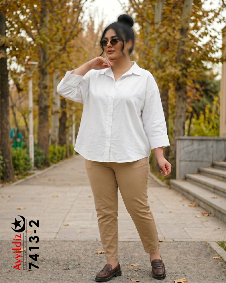 شومیز جلو دکمه سایز بزرگ زنانه کد 7413