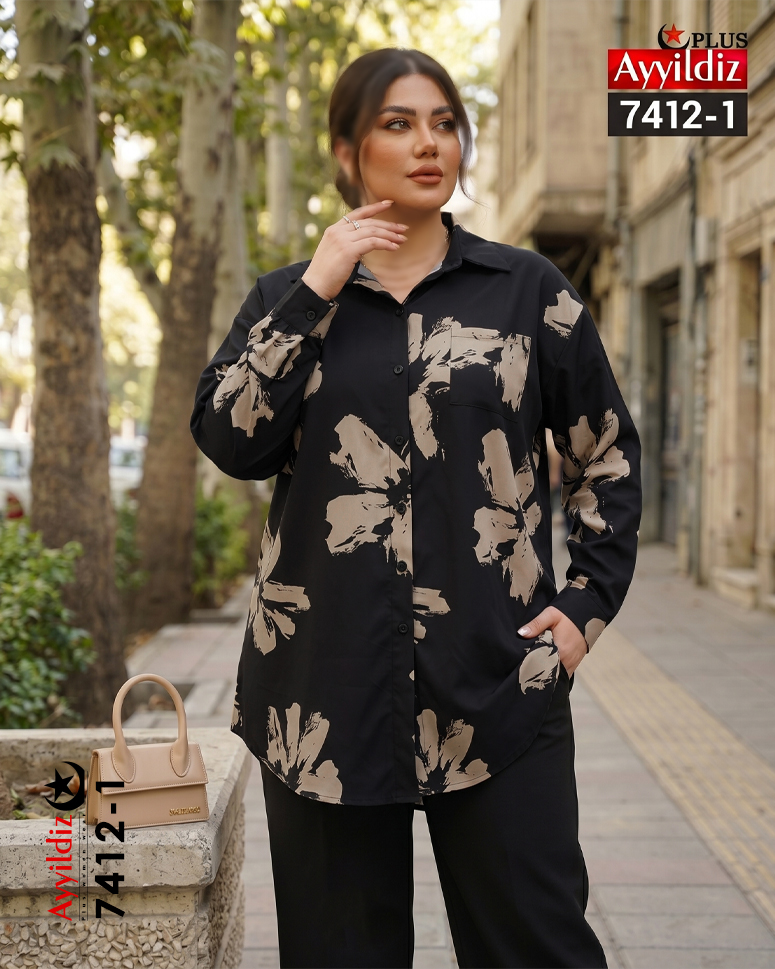 شومیز جلو دکمه سایز بزرگ زنانه کد 7412