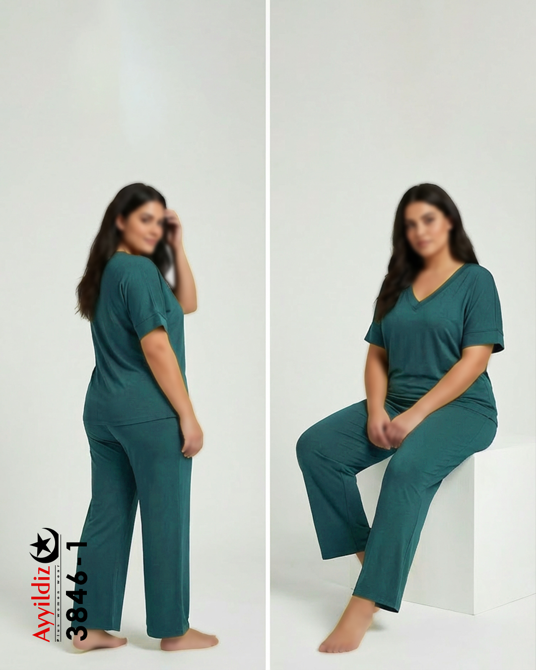 ست تیشرت شلوار راحتی سایز بزرگ زنانه کد 3846