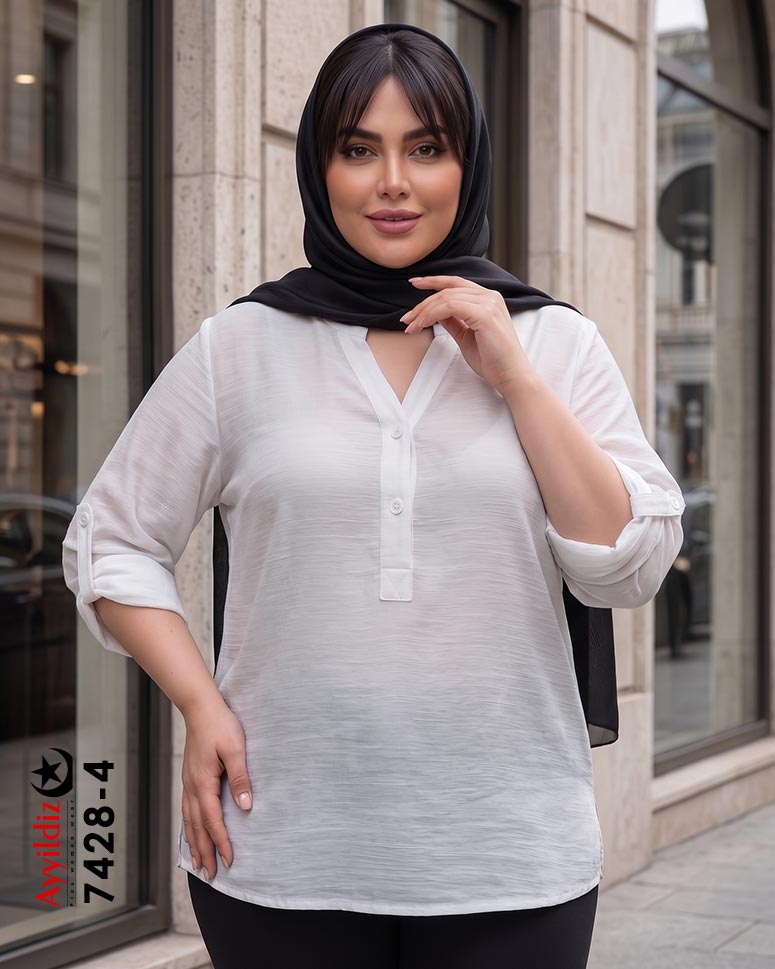شومیز اسلپ نخی سایز بزرگ زنانه کد 7428