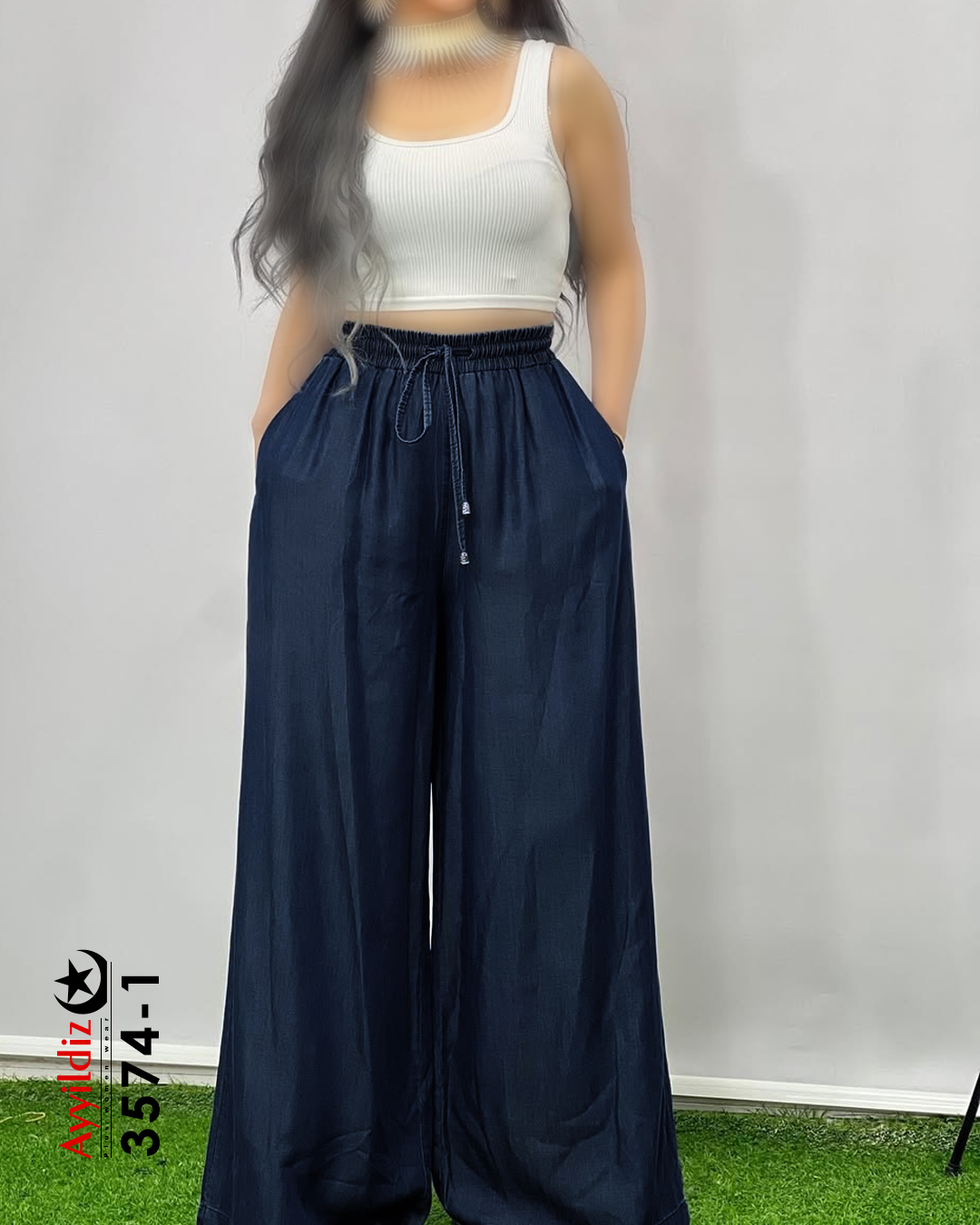 شلوار ریزشی لی سایز بزرگ زنانه کد 3574