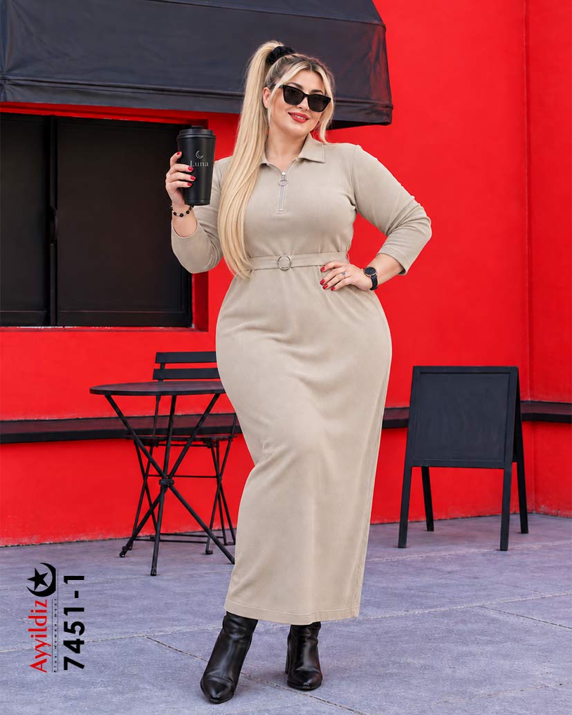 پیراهن بافت سایز بزرگ زنانه کد 7451