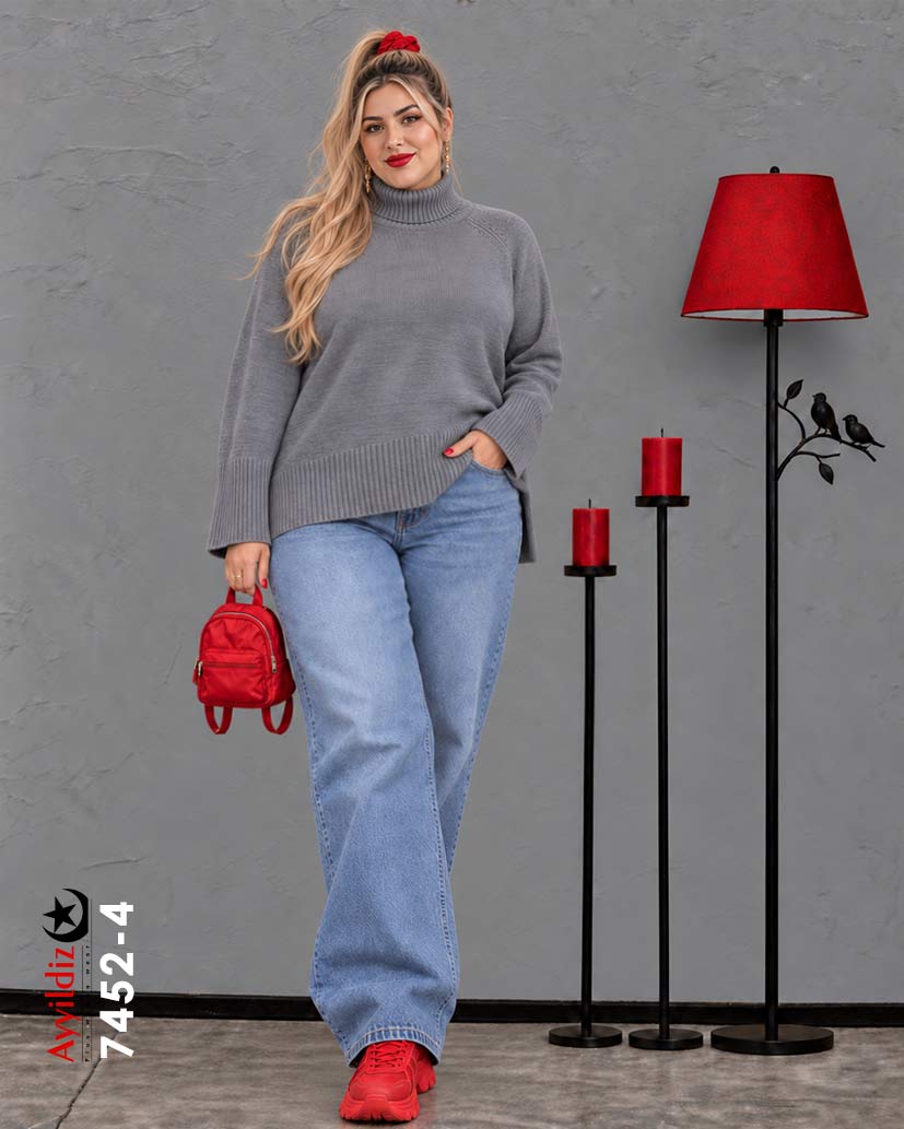 بلوز یقه اسکی بافت سایز بزرگ زنانه کد 7452