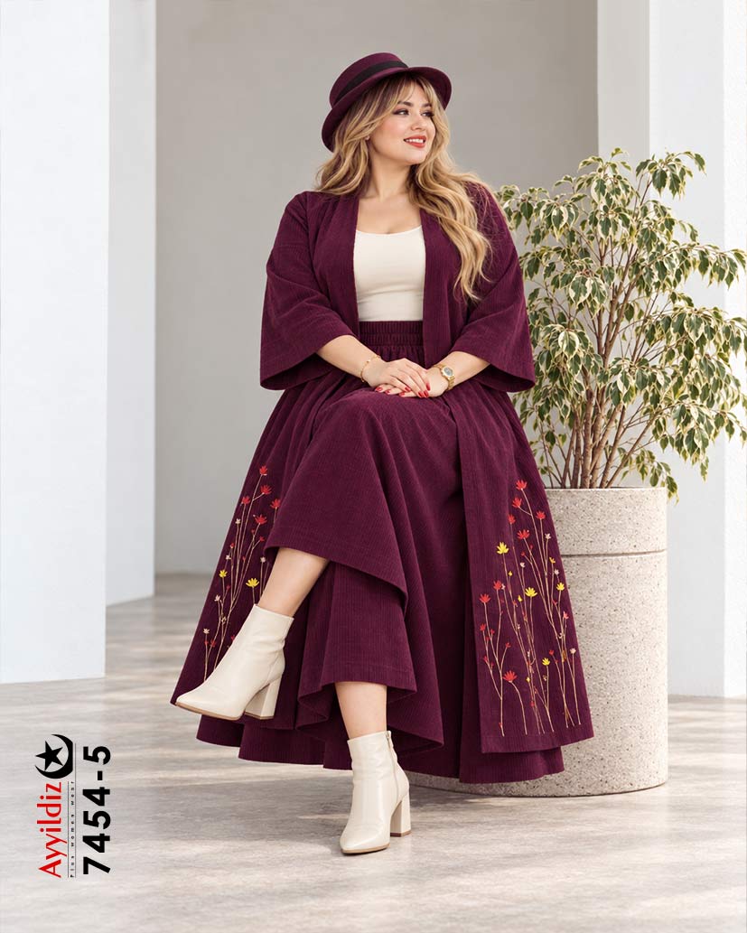 مانتو دامن مخمل کبریتی سایز بزرگ زنانه کد ۷۴۵۴
