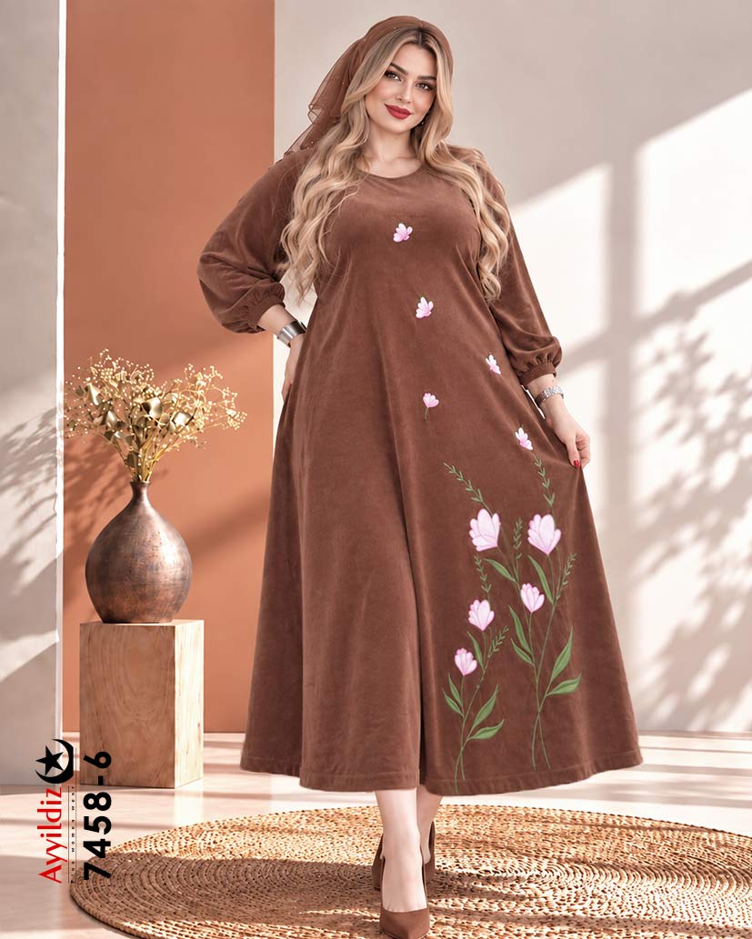پیراهن کفتان مخمل کبریتی سایز بزرگ زنانه کد ۷۴۵۸