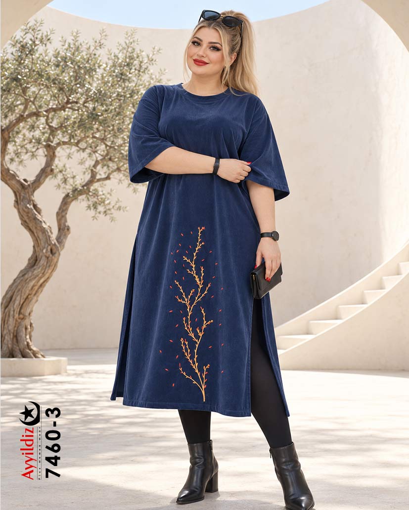 پیراهن اسپورت مخمل کبریتی سایز بزرگ زنانه کد 7460