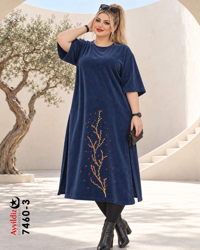 پیراهن اسپورت مخمل کبریتی سایز بزرگ زنانه کد 7460