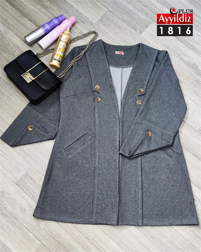 کت سایز بزرگ زنانه پاییزه کد 1816 طوسی