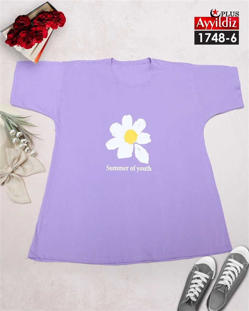 تیشرت سایز بزرگ زنانه نخ پنبه کد 1748
