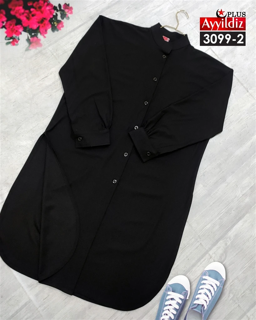 مانتو جلو دکمه بغل چاک سایز بزرگ زنانه  کد 3099