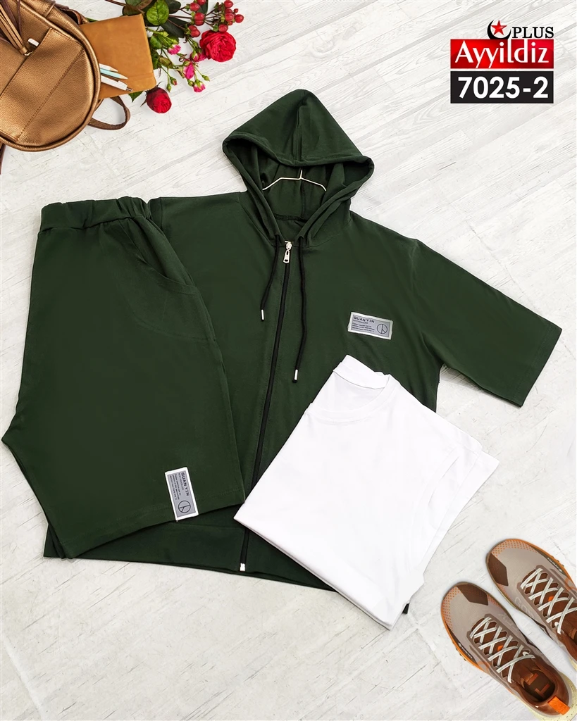 ست تاپ شلوارک سایز بزرگ نخ پنبه دو رو کد 7025
