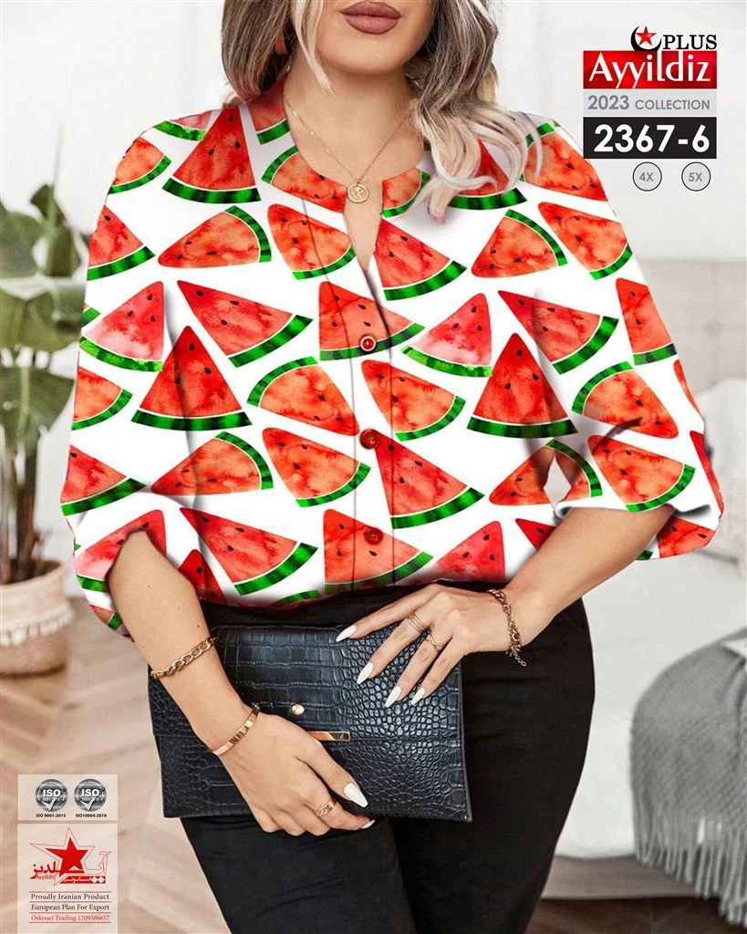 شومیز مجلسی جلو دکمه سایز بزرگ زنانه کد 2367
