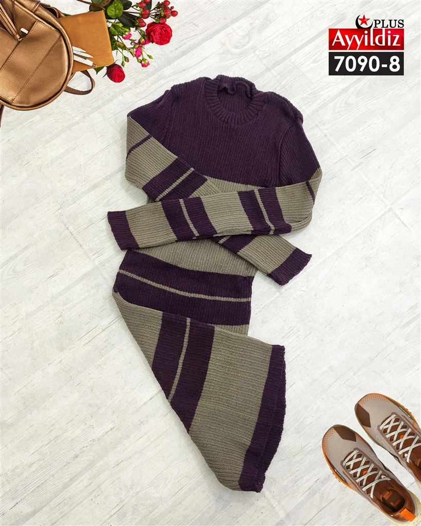 تونیک بافت بلند یقه گرد سایز بزرگ زنانه کد 7090