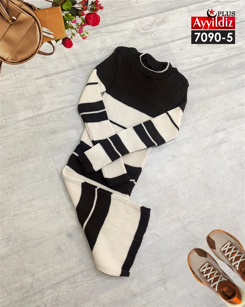 تونیک بافت بلند یقه گرد سایز بزرگ زنانه کد 7090