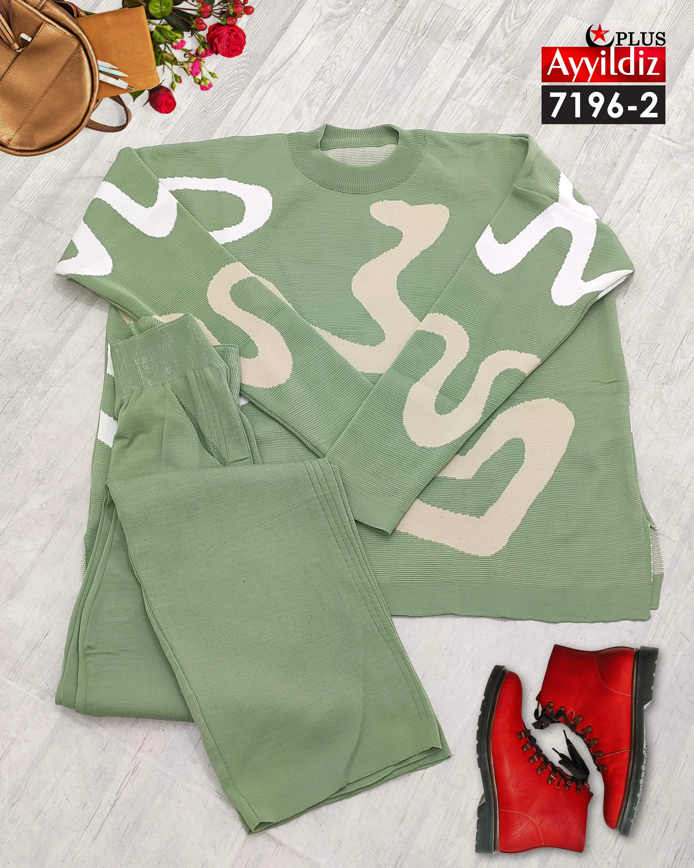 ست تیشرت شلوار بافت سایز بزرگ کد 7196