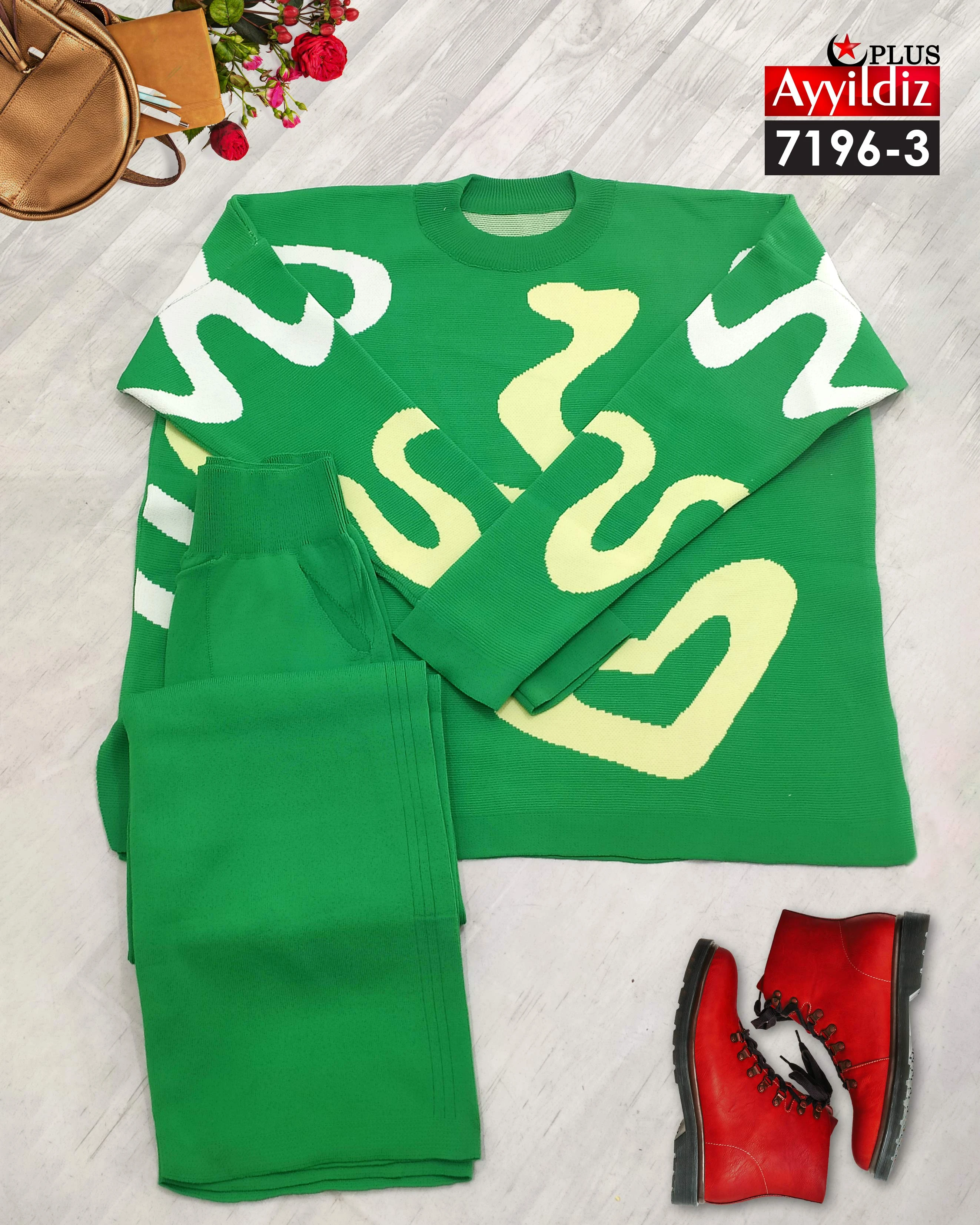 ست تیشرت شلوار بافت سایز بزرگ کد 7196