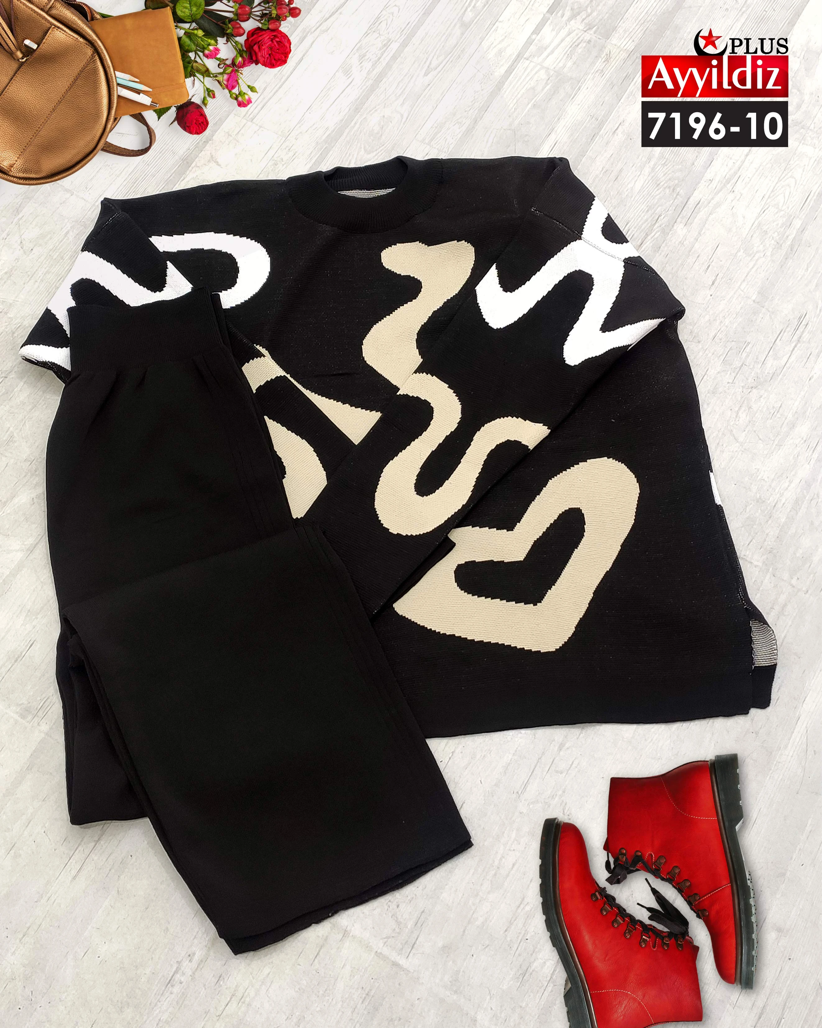 ست تیشرت شلوار بافت سایز بزرگ کد 7196