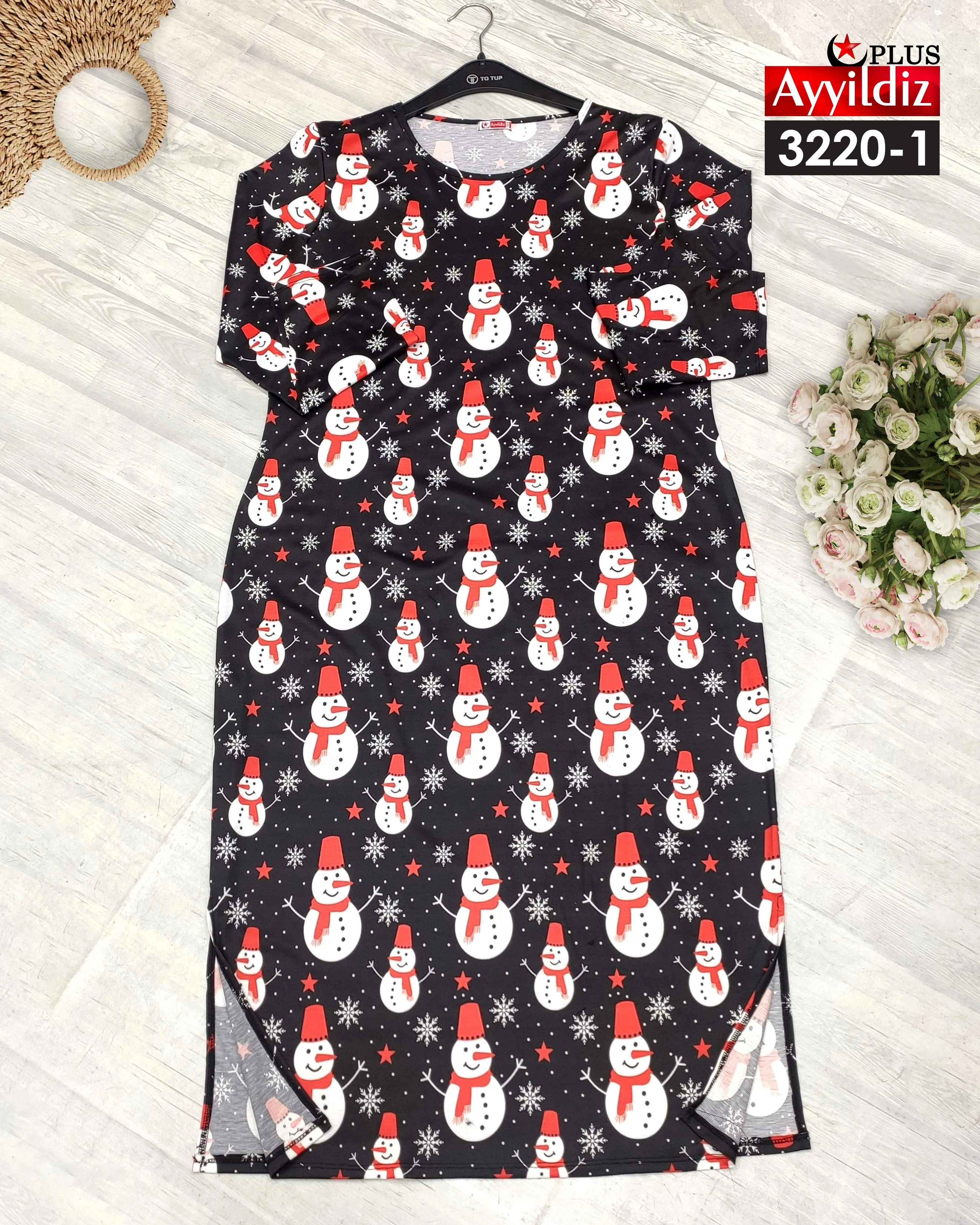 پیراهن سایز بزرگ زنانه طرح کریسمس کد 3220
