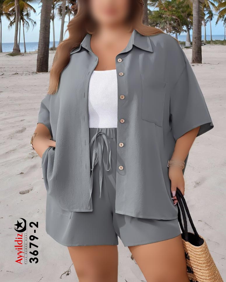ست شومیز شلوارک سایز بزرگ زنانه کد 3679