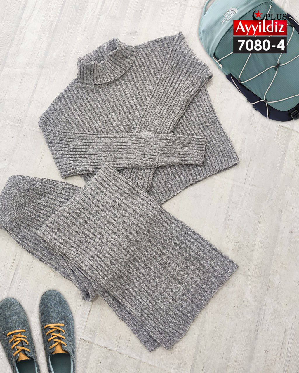 ست کراپ شلوار بافت سایز بزرگ زنانه کد 7080