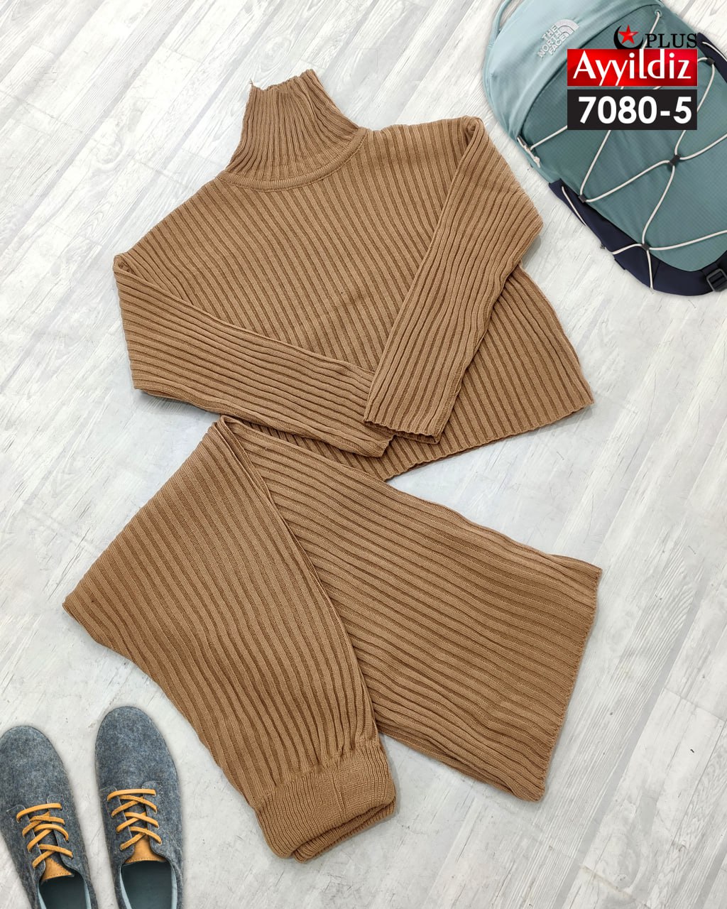 ست کراپ شلوار بافت سایز بزرگ زنانه کد 7080