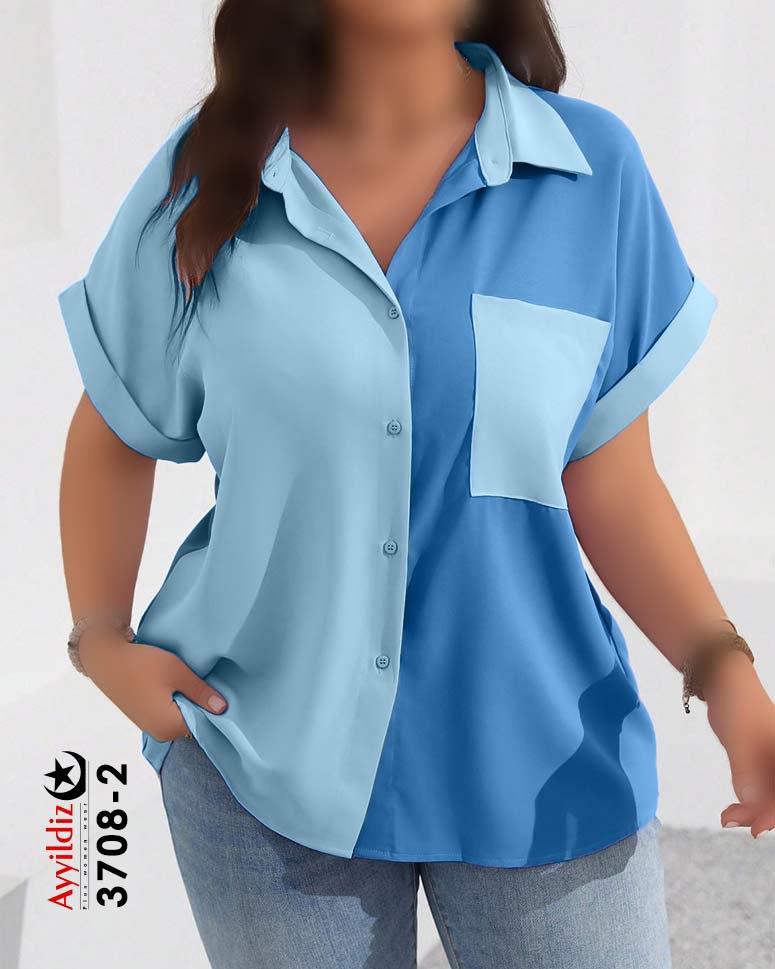 شومیز مجلسی ترکیبی سایز بزرگ زنانه کد 3708