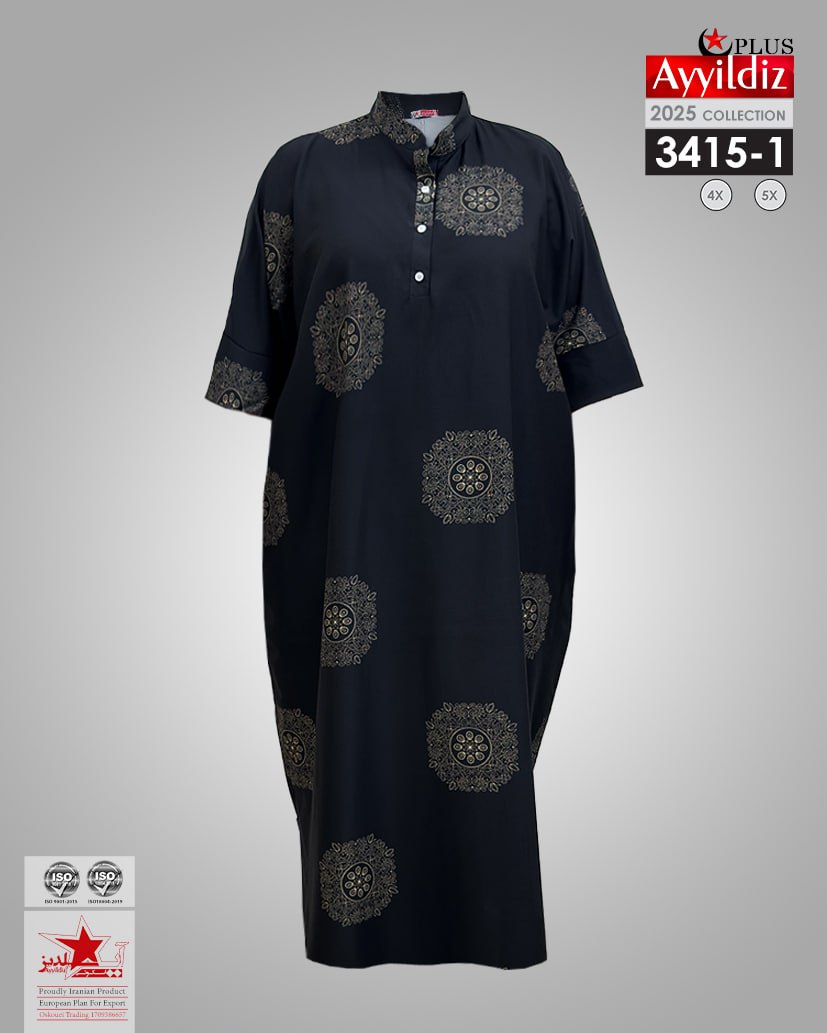 مانتو عبایی جلو بسته سایز بزرگ کد 3415