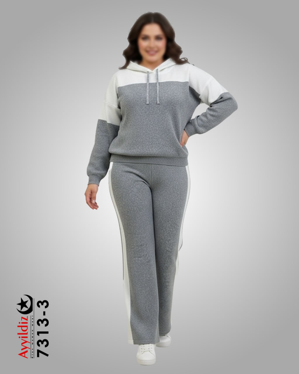 ست هودی شلوار بافت زنانه سایز بزرگ پاییزه کد 7313