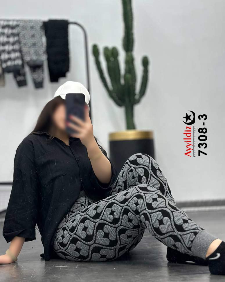 شلوار لگ بافت سایز بزرگ زنانه کد 7308
