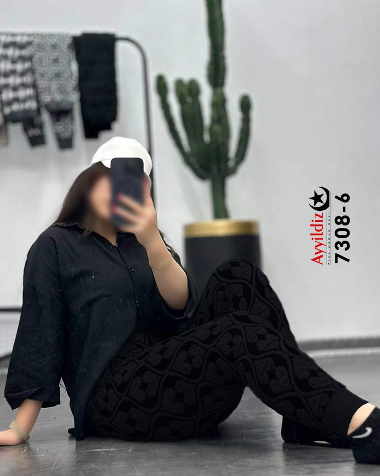 شلوار لگ بافت سایز بزرگ زنانه کد 7308