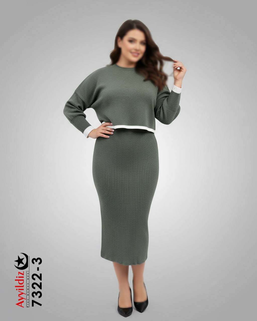 ست کراپ سارافون بافت سایز بزرگ پاییزه کد 7322