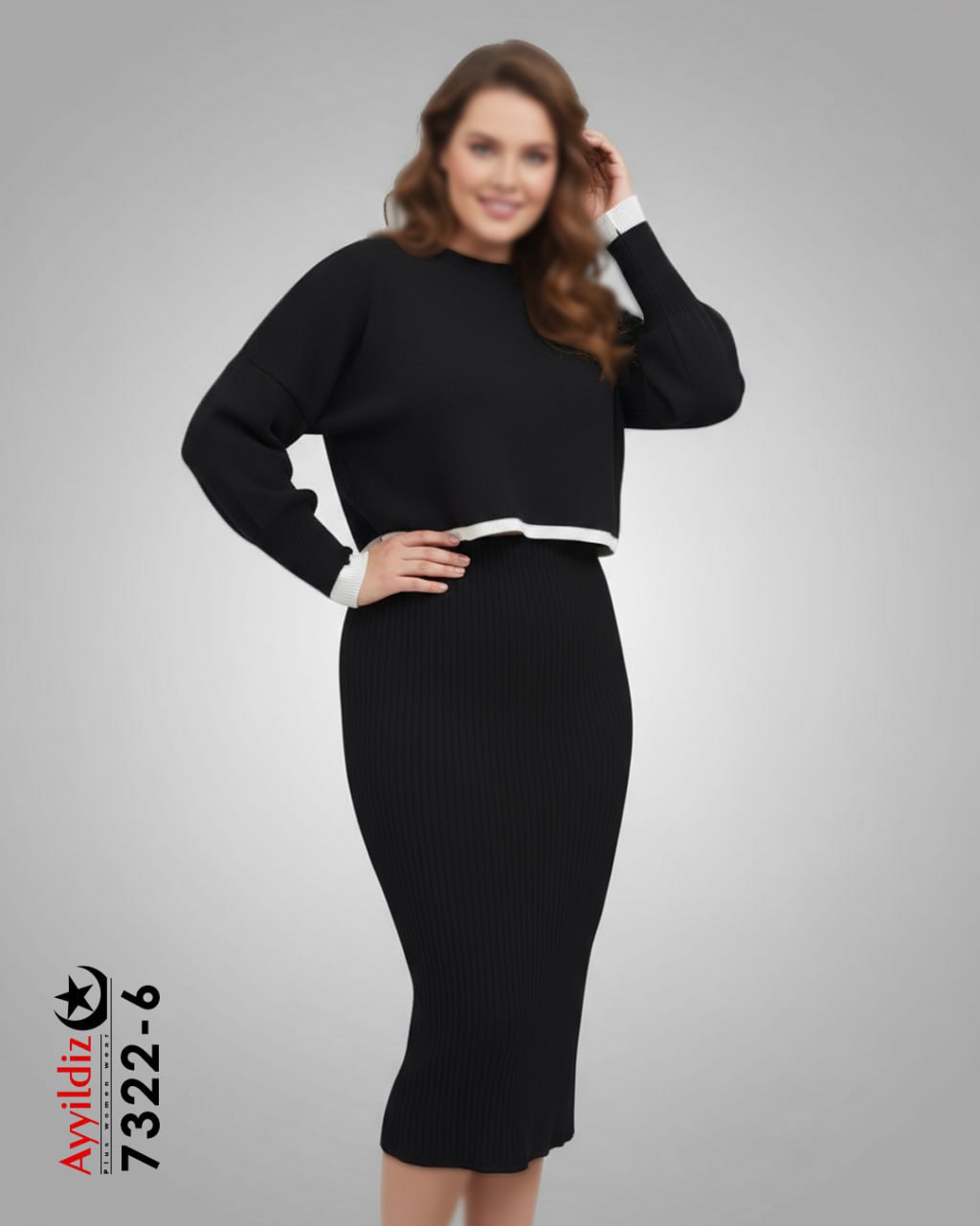 ست کراپ سارافون بافت سایز بزرگ پاییزه کد 7322