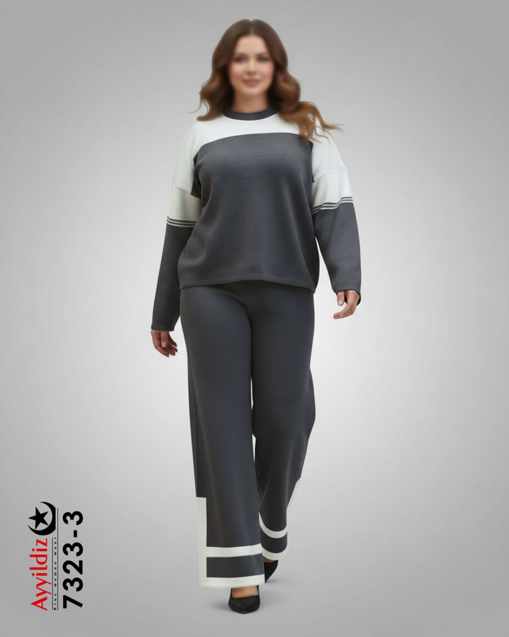 ست بلوز شلوار بافت سایز بزرگ زنانه کد 7323