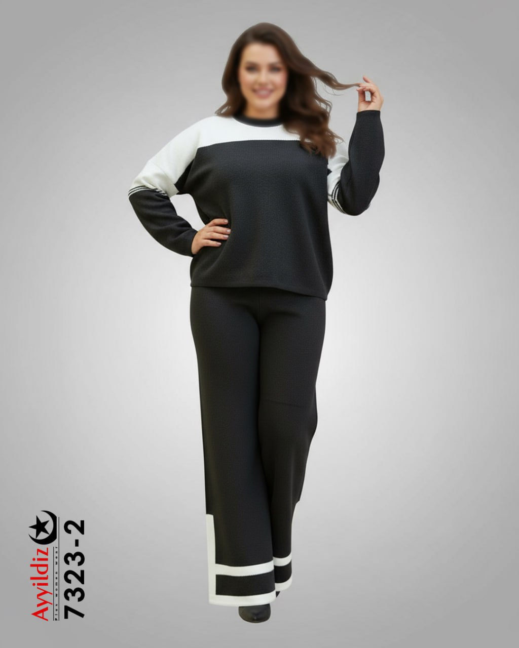 ست بلوز شلوار بافت سایز بزرگ زنانه کد 7323
