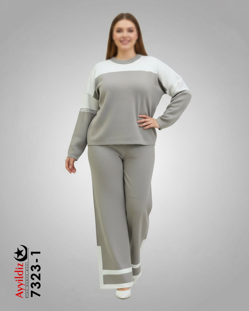 ست بلوز شلوار بافت سایز بزرگ زنانه کد 7323