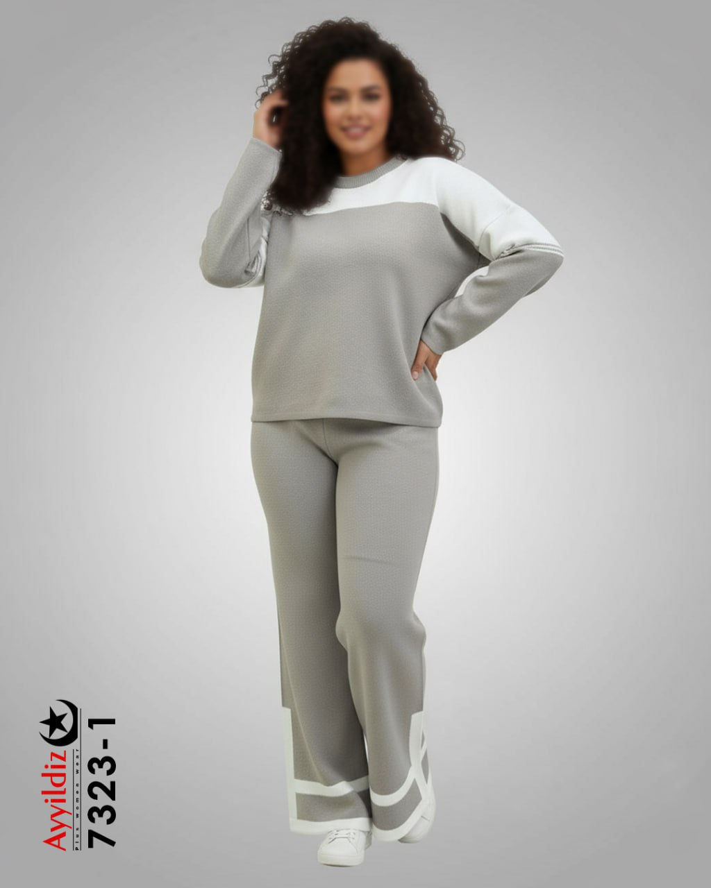 ست بلوز شلوار بافت سایز بزرگ زنانه کد 7323
