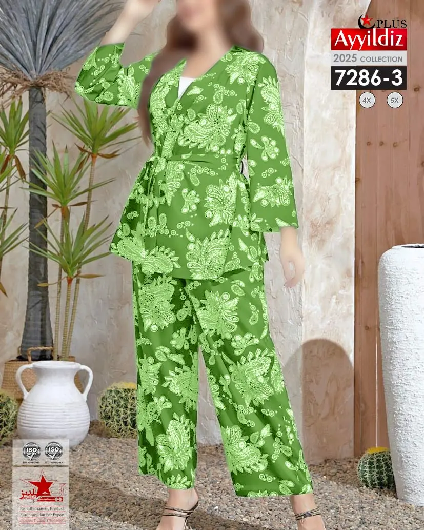 ست رویه و شلوار مجلسی سایز بزرگ زنانه کد 7286